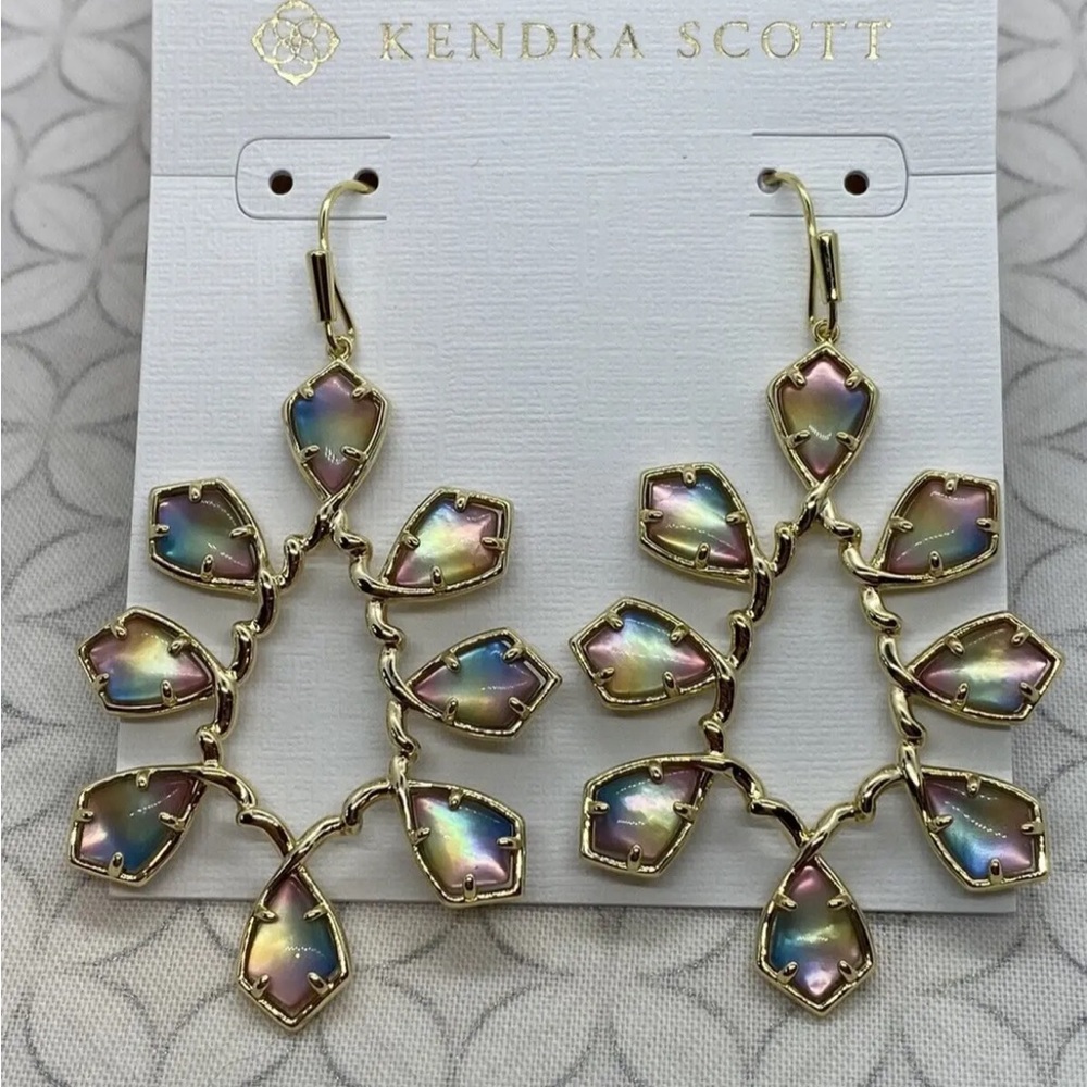 KENDRA SCOTT Camry Gold Open Frame Earrings in Yellow Watercolor Illusion NWT